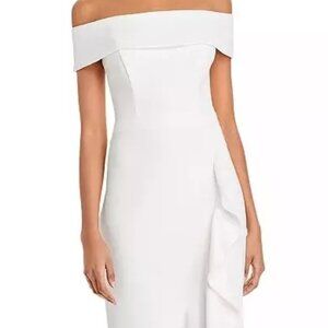 White Women's Scuba Crepe Off-the-Shoulder Midi Dress (Size 10)